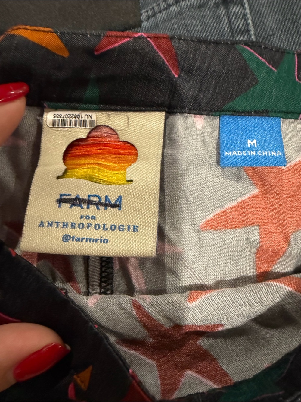 FARM x Anthropologie Rio Black Wide-Leg Star Print Pants with Red & Orange Stars - Picture 6 of 8